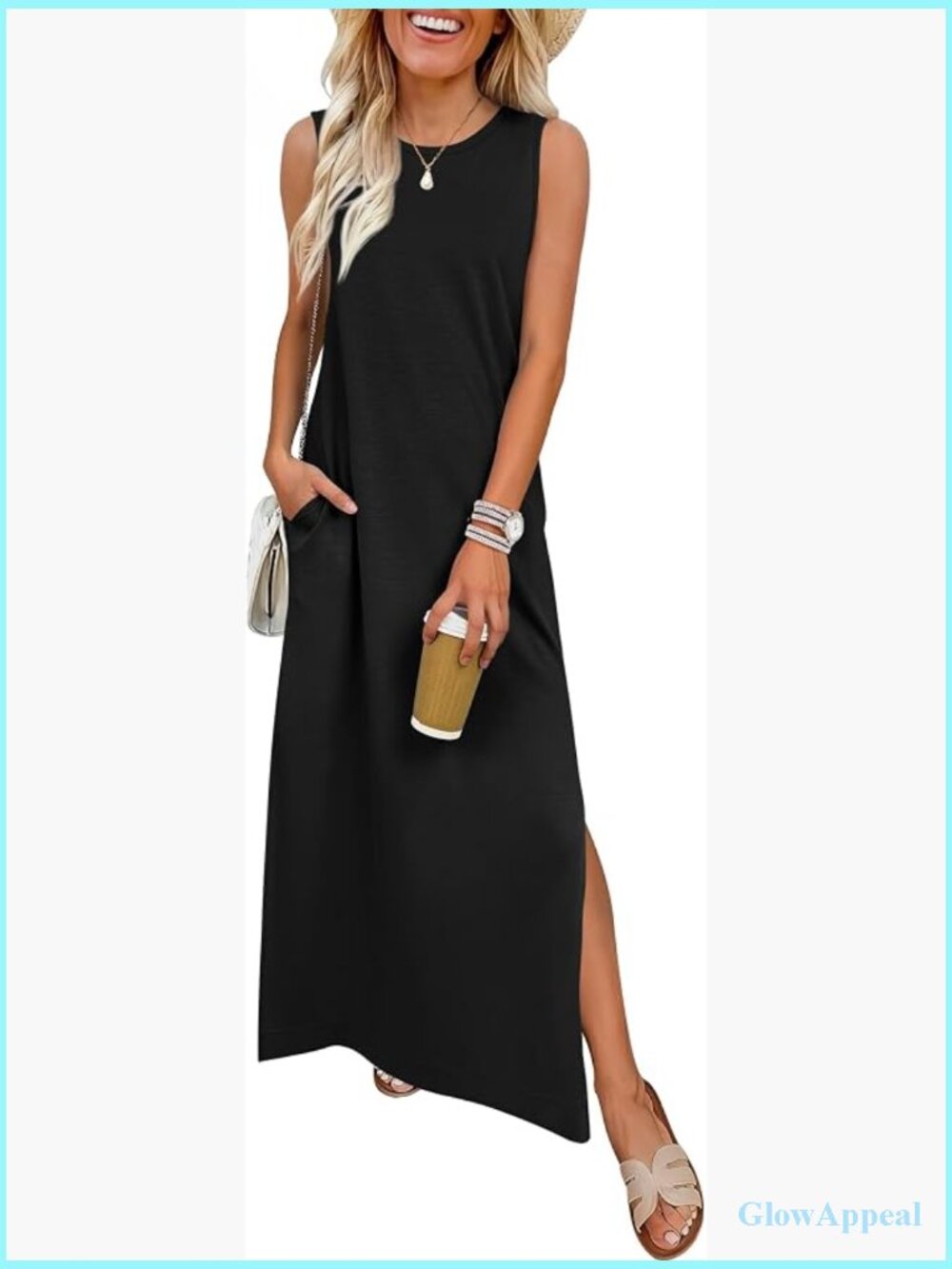 Women Summer Casual Sleeveless Maxi Sundress Beach Tank Dresses Pockets Travel - Picture 1 of 7